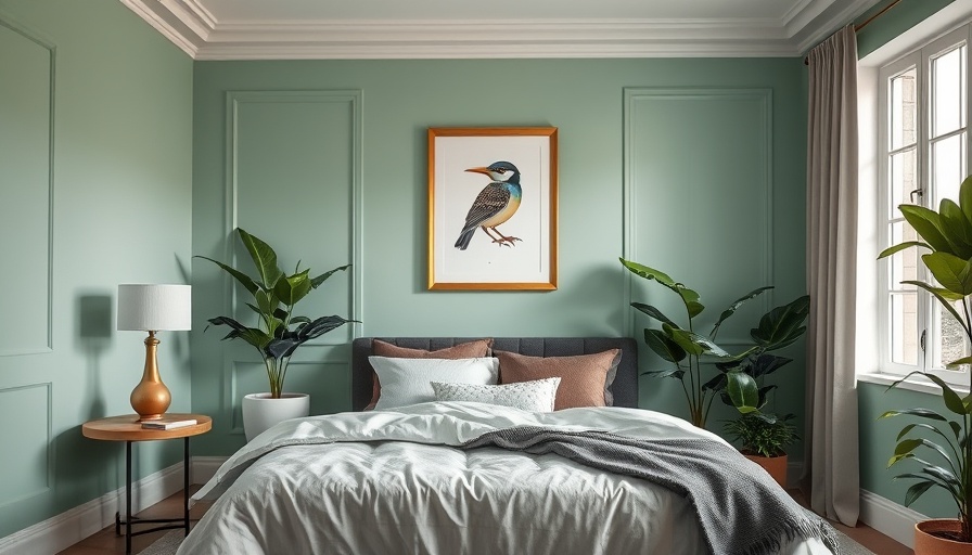 Elegant bedroom showcasing color capping paint trend with mint green walls.