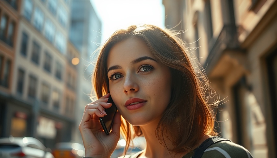 Young woman talking on phone in urban setting for UFS 5.0 mobile storage