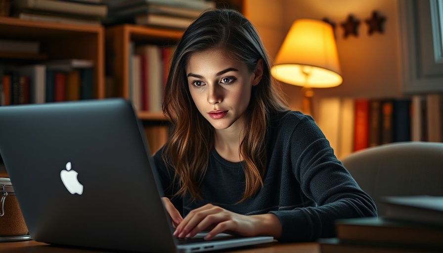 Young woman using retail technology integration tools on laptop.