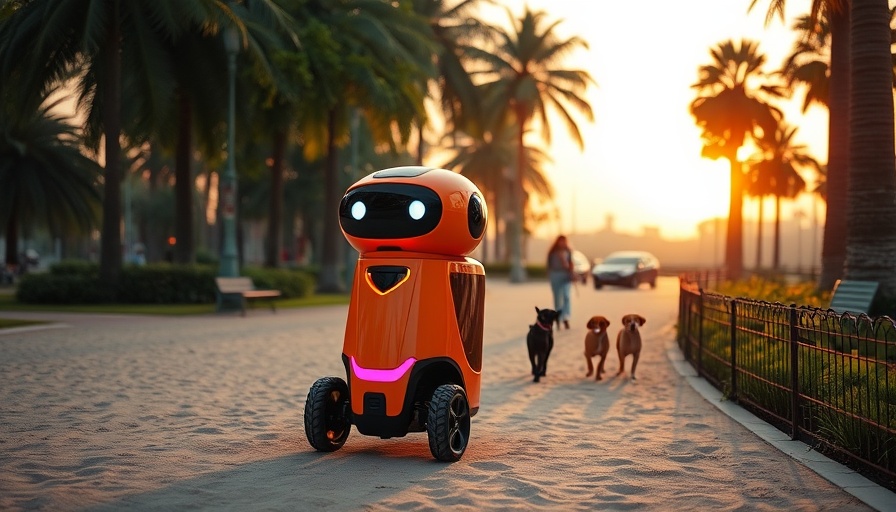 Coco Robotics AI research lab delivery robot in park at sunset.