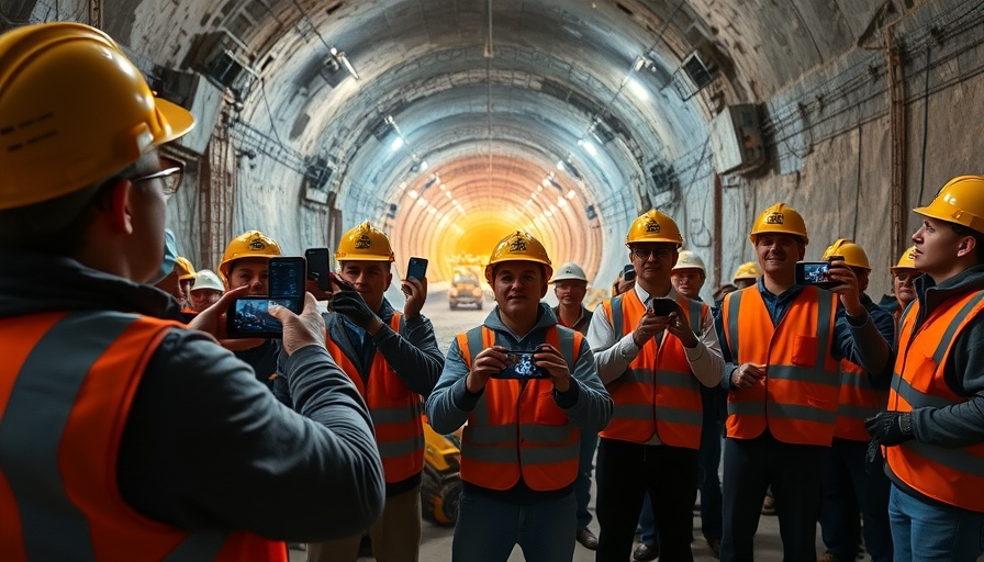 Birmingham tunnel breakthrough HS2 site with workers capturing moment.