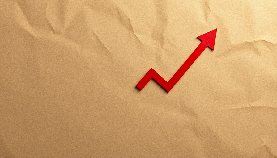 Upward red arrow shows growth on crumpled paper, Vida Bank gross mortgage lending.