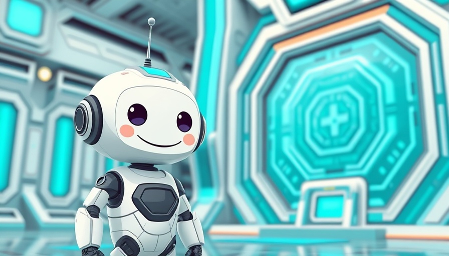 Cute robot with futuristic digital building interface in Smart & Connected Homes