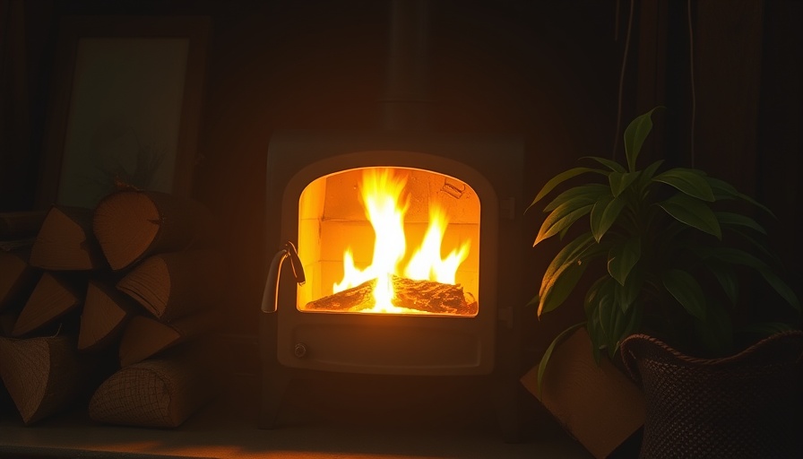 Cozy log burner in home setting, warm indoor atmosphere.