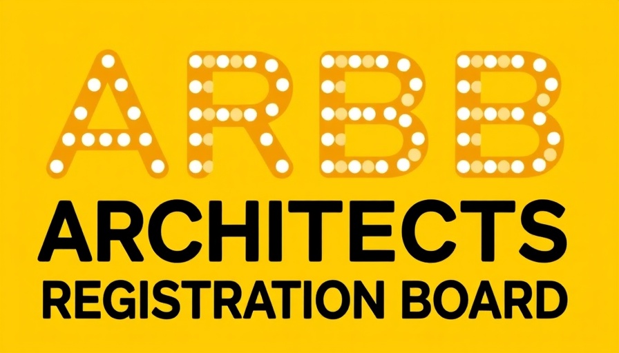 Architects Registration Board logo in dot style on yellow.