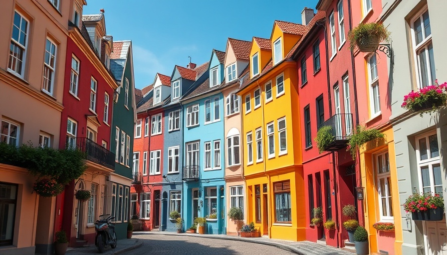 Charming colorful residential buildings highlighting restrictive covenants.
