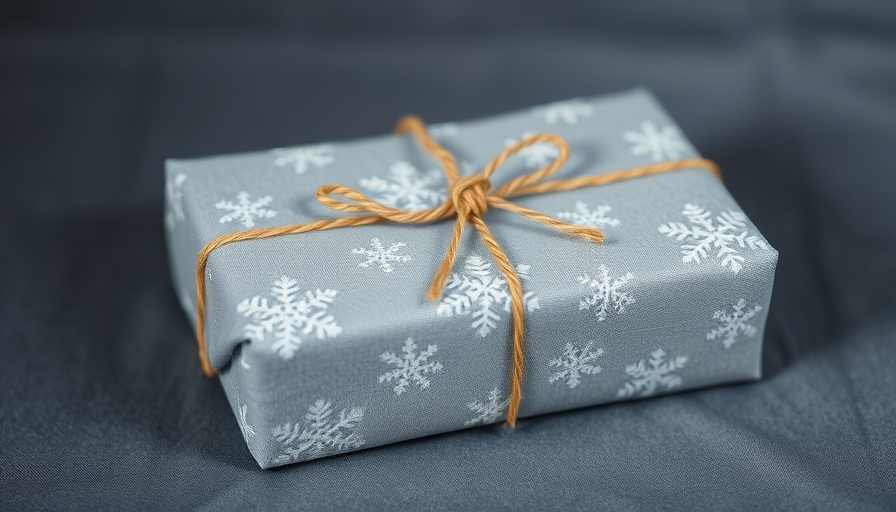 Beautifully wrapped sustainable gift in snowflake fabric.