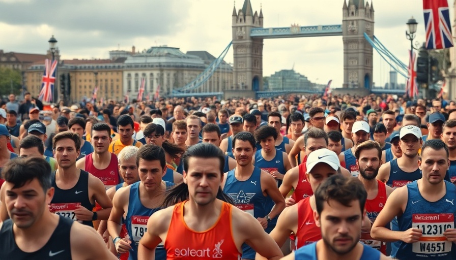 London Marathon 2025 start with runners near London Bridge.