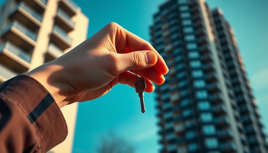 Close-up of a hand with key in front of apartment, cheaper to buy or rent a property in the UK.