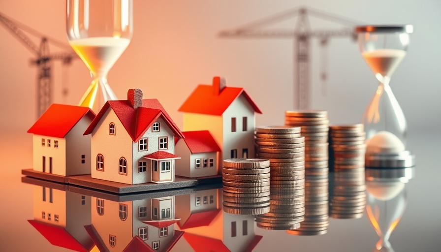 Interest rates cut impact on mortgage market illustrated with houses and coins.