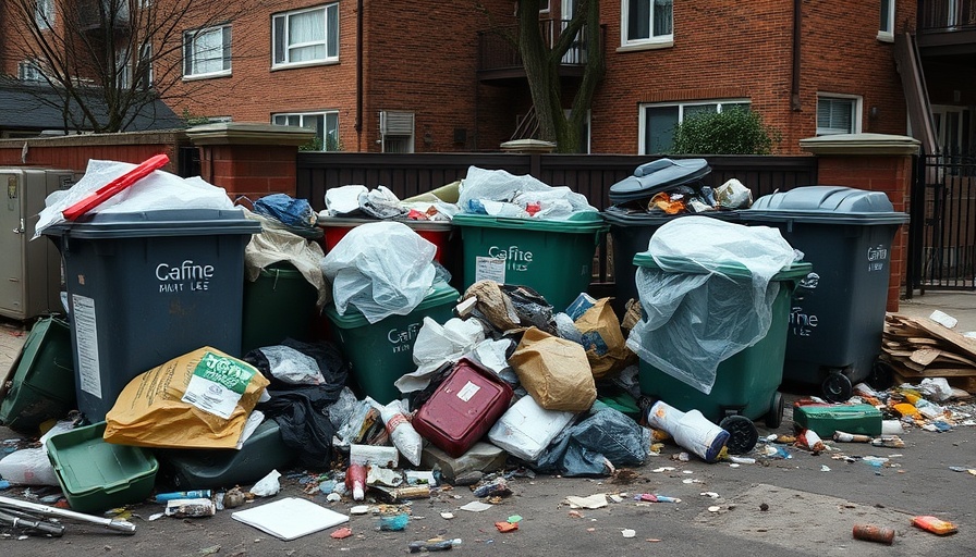 Overflowing trash bins in a residential area, Hackney Council tenants.