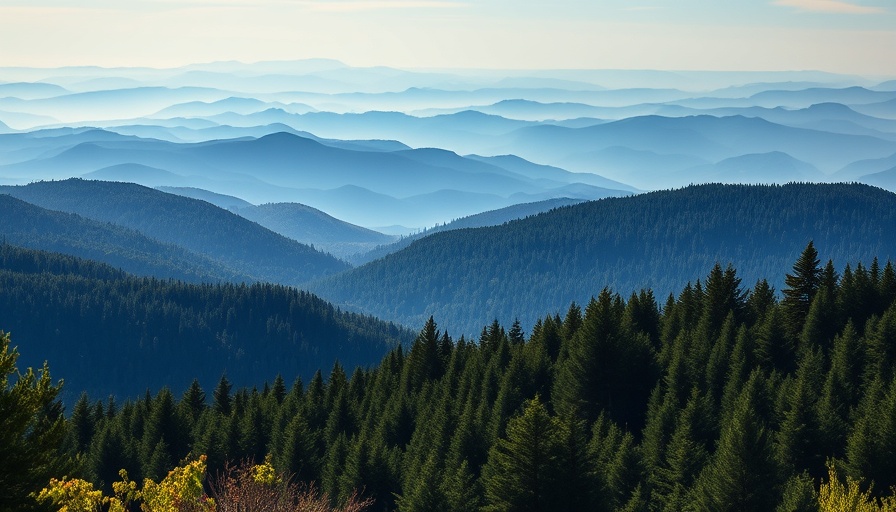 Misty mountain landscape with evergreen forests and hills, best side hustle for retirees