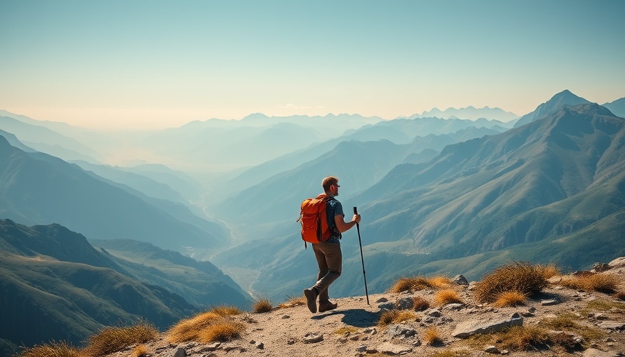 Hiker with orange backpack on mountain trail, best places to sell used outdoor gear.