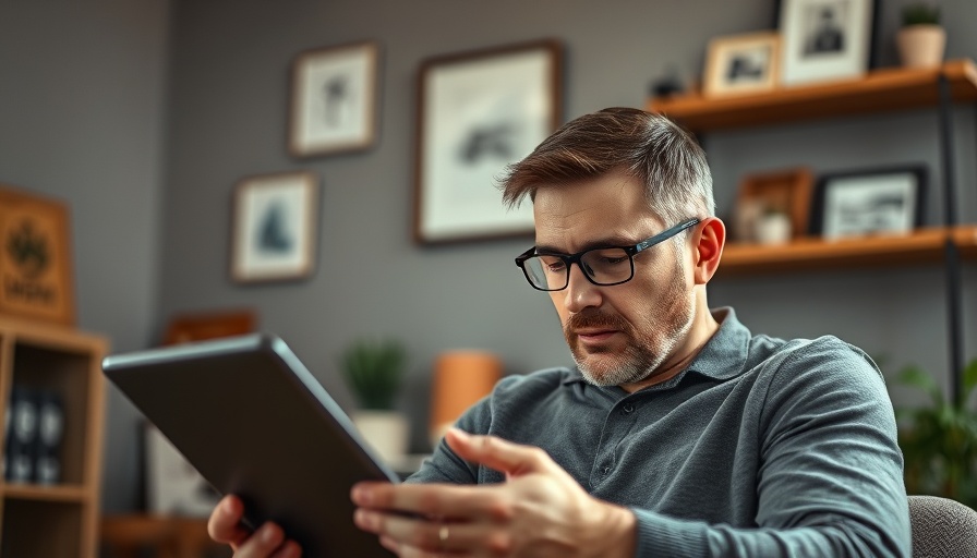 Thoughtful man studying tablet related to portfolio investment entity.