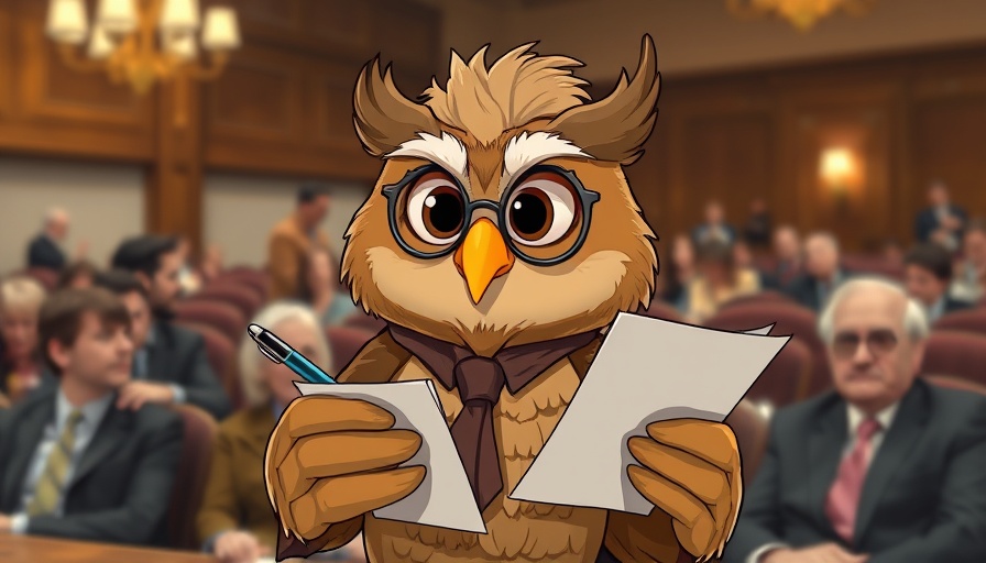 Cartoon owl resembling Warren Buffett teaching retirement lessons indoors.