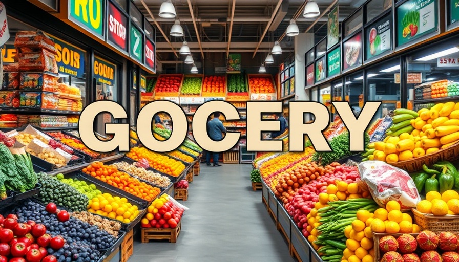Budgeting groceries text over vibrant produce display, average grocery cost per month.