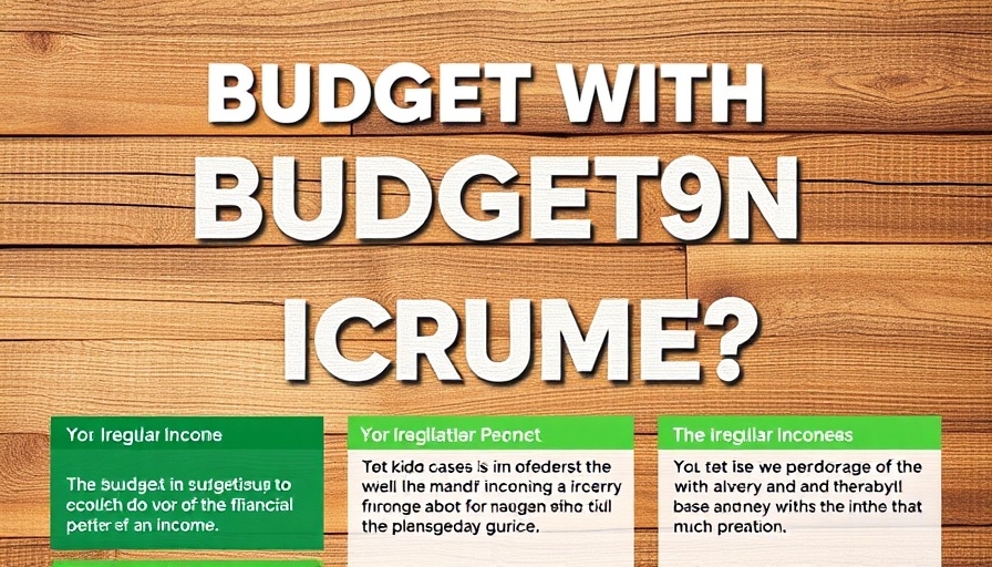 Budgeting with irregular income infographic on wood background