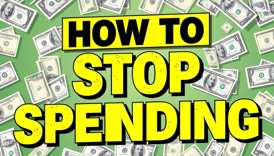 Bold 'How to Stop Spending' graphic with dollar bills.