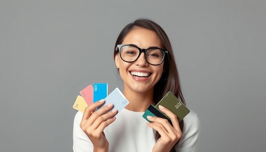 Smiling woman holding credit cards for debt relief.