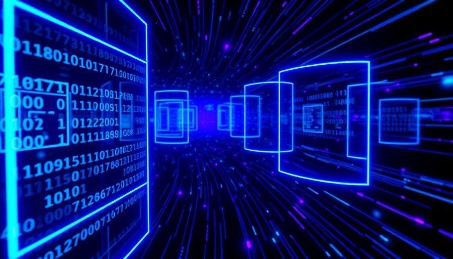 Abstract digital flow of blue neon data frames representing generative AI impact.