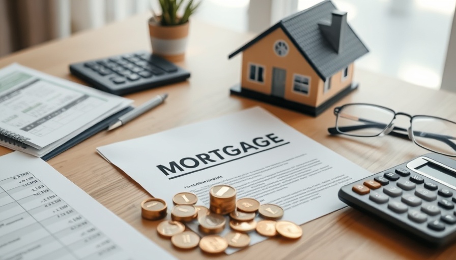 Organized workspace for guidelines on mortgage spending with house model and coins.