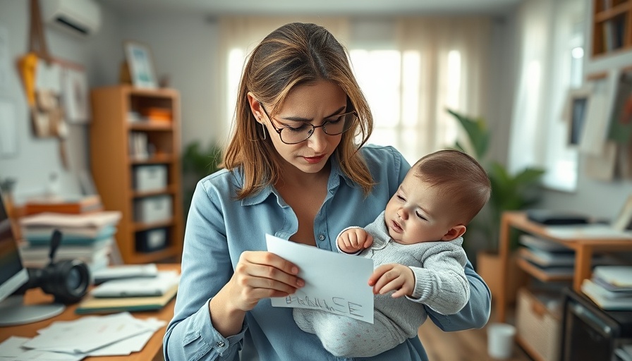 Stressed woman with baby, overwhelmed by credit card bills, consequences of not paying your credit card.