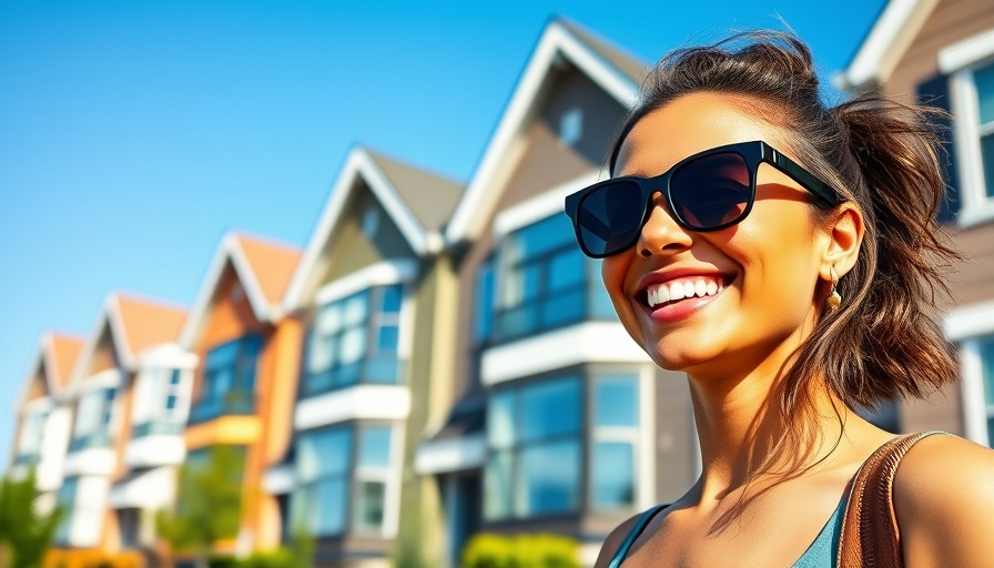 Woman smiling in front of townhouses, real estate cash flow strategy