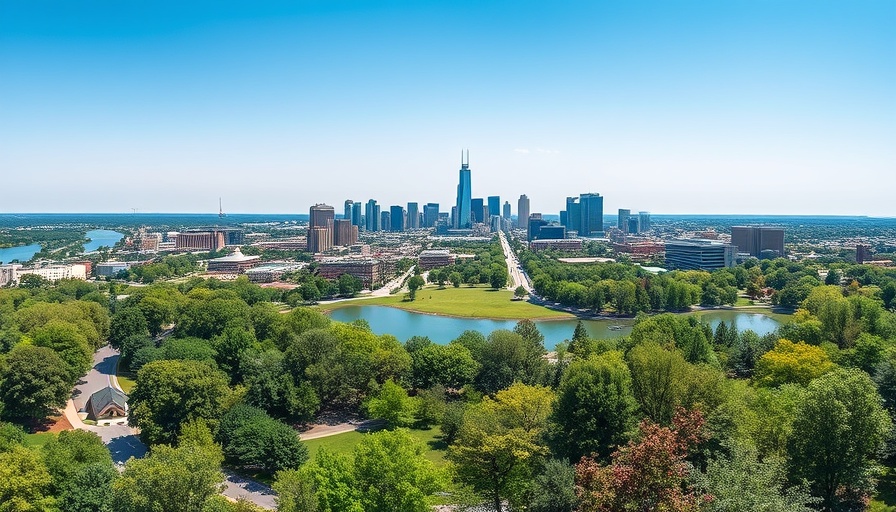 Aerial view of Omaha cityscape with park and lake, showcasing real estate appeal for out-of-state investors.