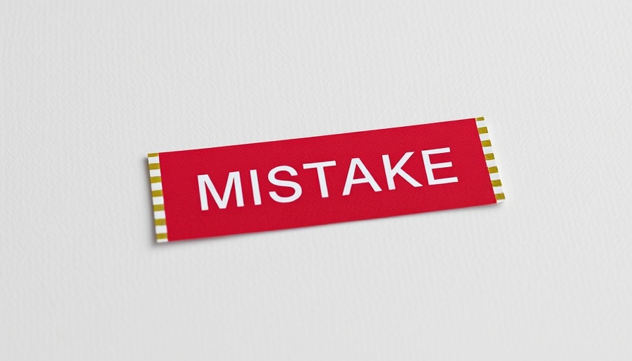 Minimalistic red label with 'MISTAKE' on white surface.