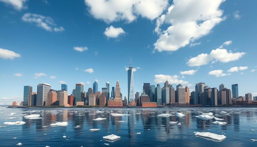 Stunning New York City skyline reflecting on icy waters.
