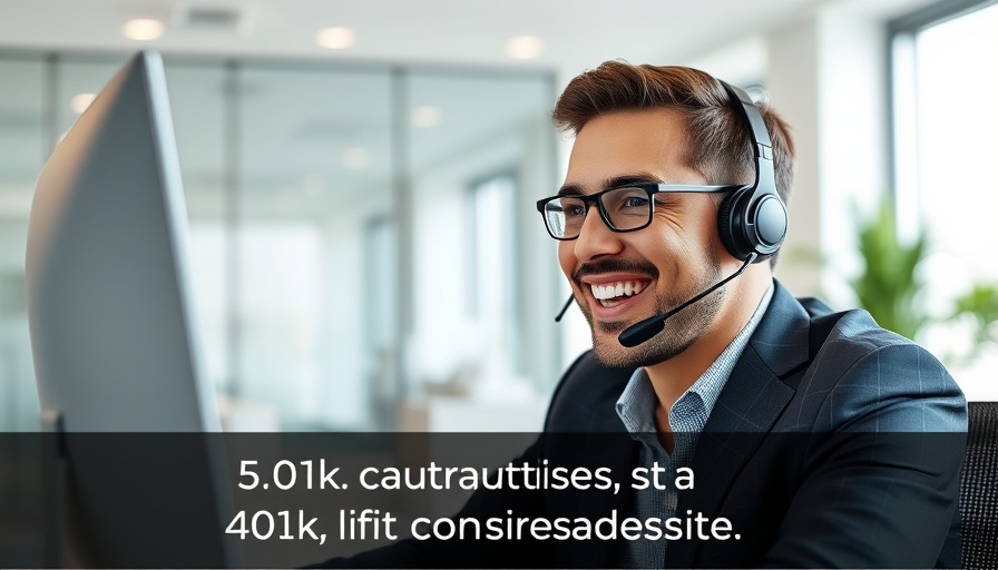 Smiling businessman in office discussing 401k contributions on a call.