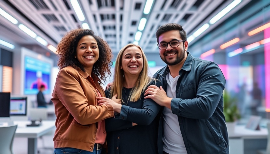 Colleagues embracing in modern office, AI-powered e-signature platform.