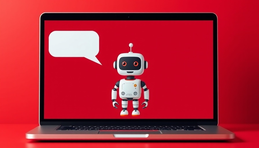 Cartoon robot on laptop screen with speech bubble.