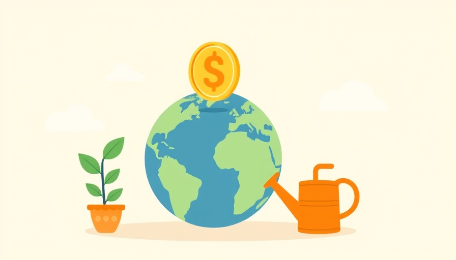Minimalist globe with coin and plant, socially responsible investing.