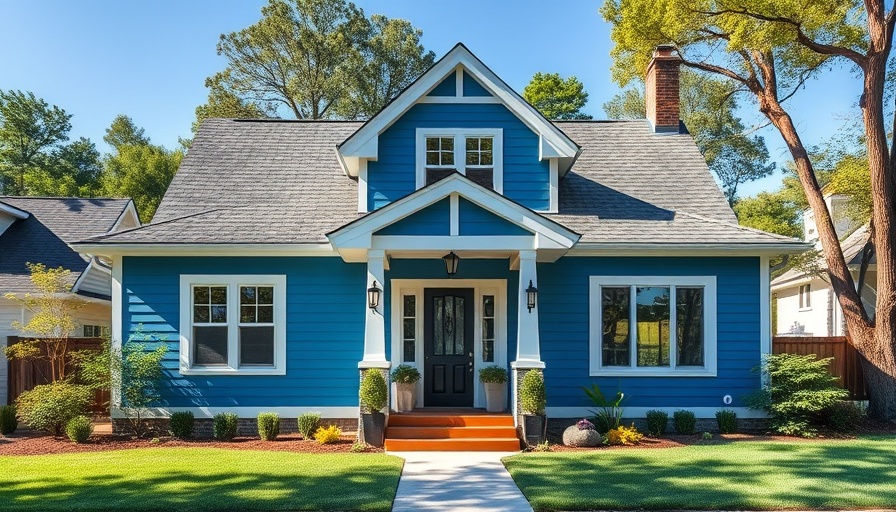 Charming blue house for first-time home buyer programs.