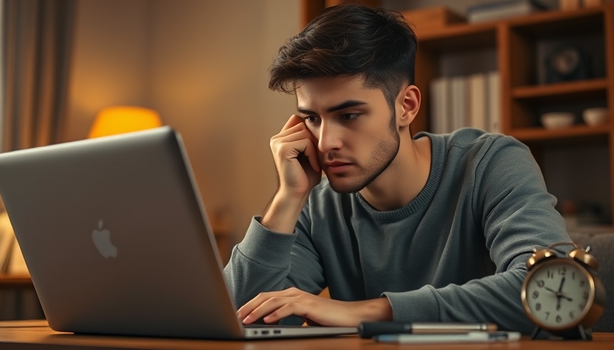Bored man looking at laptop, representing boring technology marketing trends 2025.