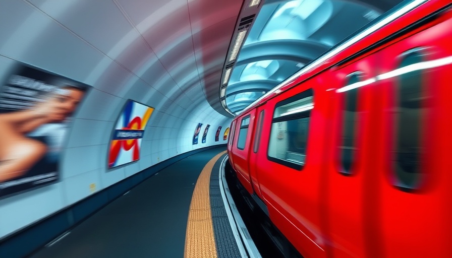 London Underground train arriving at a station platform.