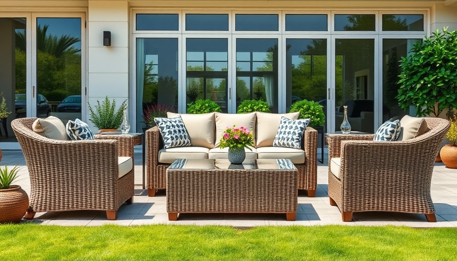 Dunelm Rattan Garden Set on a patio with natural lighting.