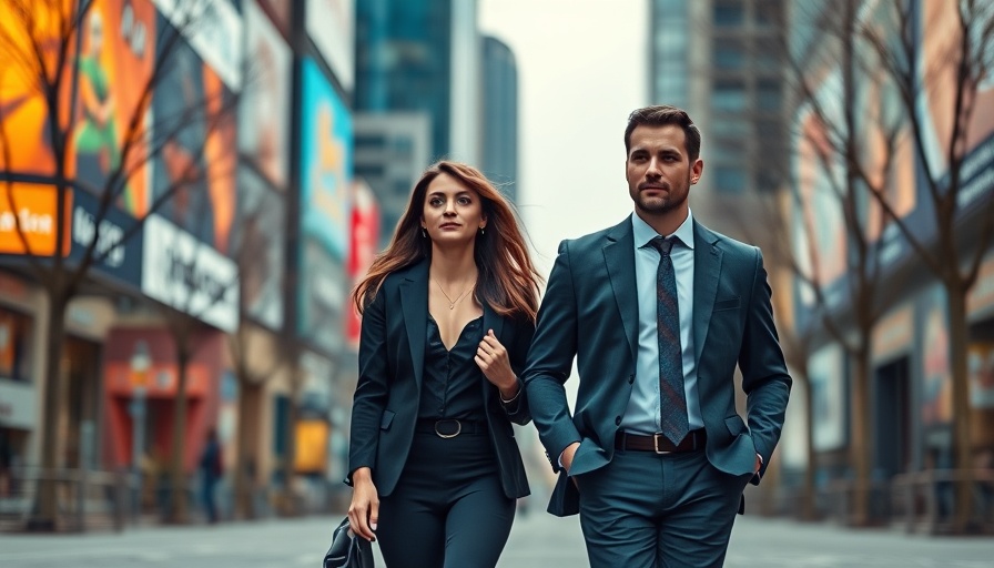 Professionals in business attire walking in cityscape, related to blood-testing startup.