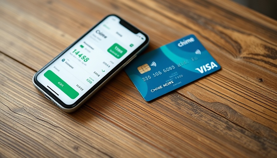 Chime app on smartphone with Visa card on wooden table