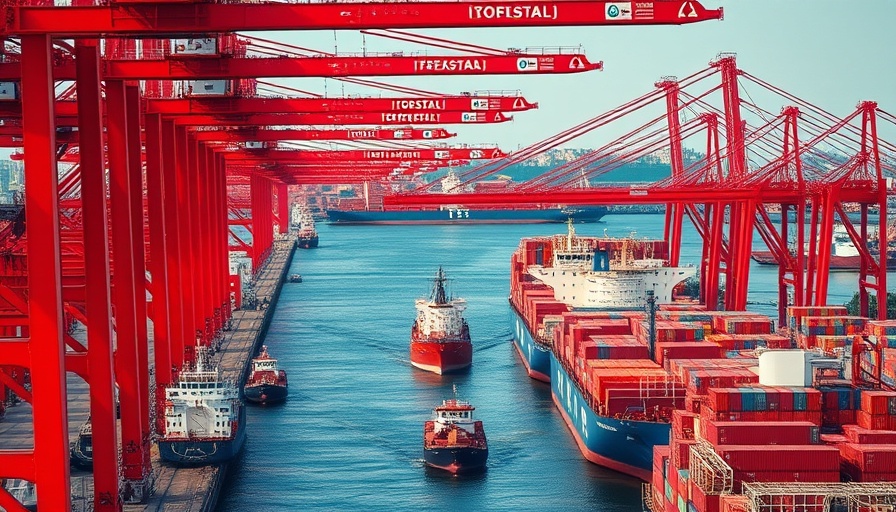 China trade revival symbolized by a bustling shipping port with red cranes.