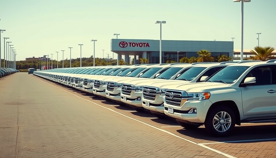 Long line of Toyota Land Cruisers signifying Western carmakers' competitive risk in China.