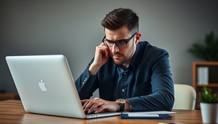 Frustrated man mapping retirement income on laptop.