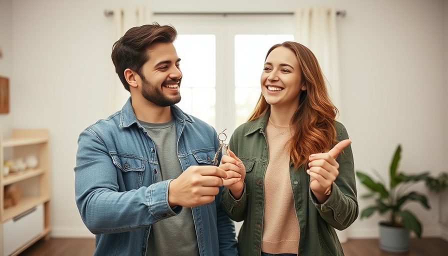 Young couple celebrates paying off mortgage early, holding keys.