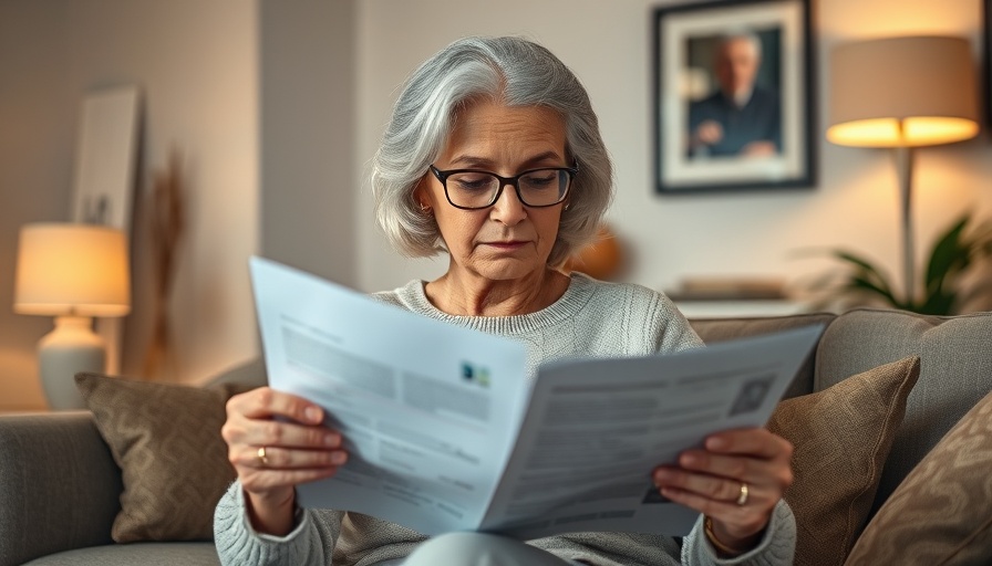 Elderly woman reviewing documents, cozy setting, pension concept.