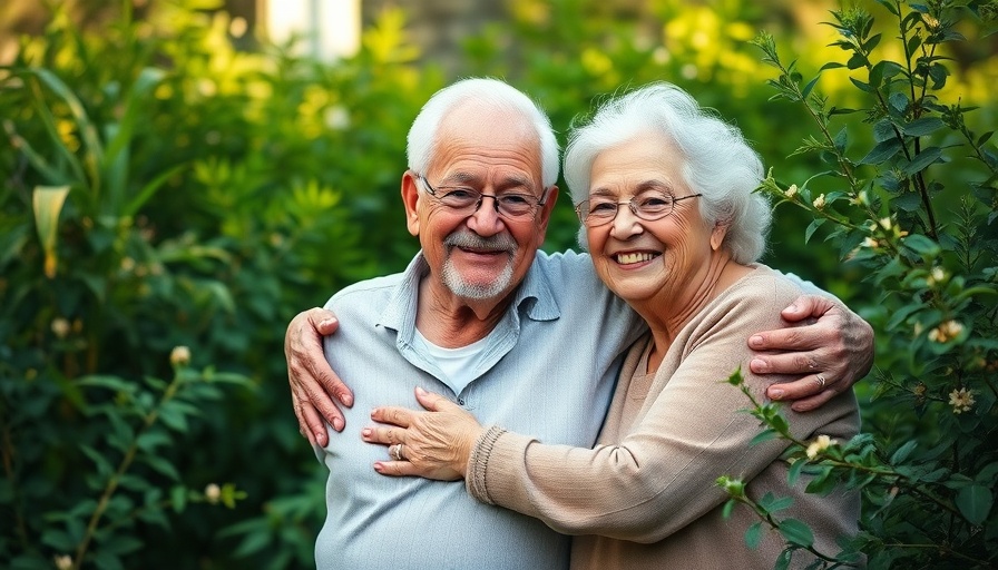 Happy elderly couple in a garden boosting your pension.