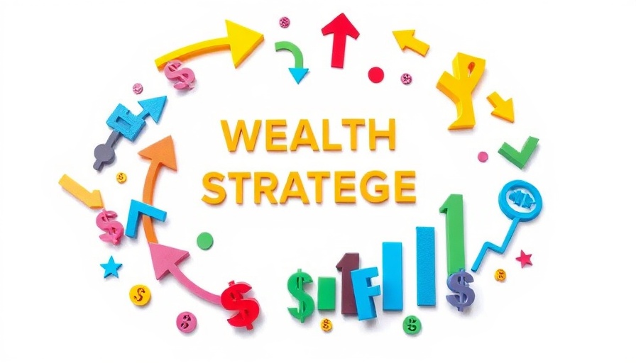 Colorful circular flow of economic symbols representing wealth strategies.