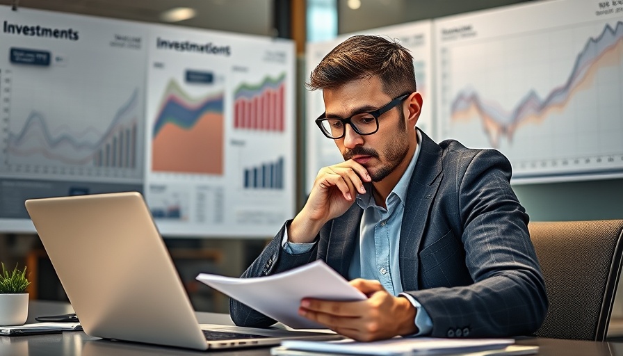 Person calculating investments with financial charts around.