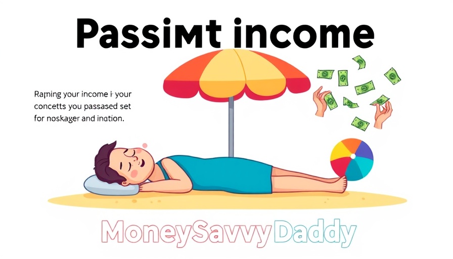Graphic on passive income ideas featuring sleep, beach, money.
