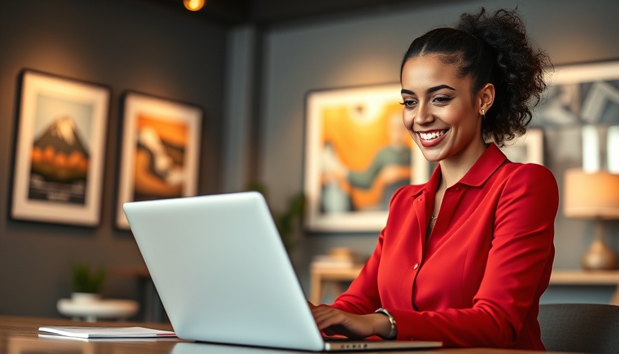 Confident woman working on a laptop in a stylish office for building a strong personal brand for financial success.